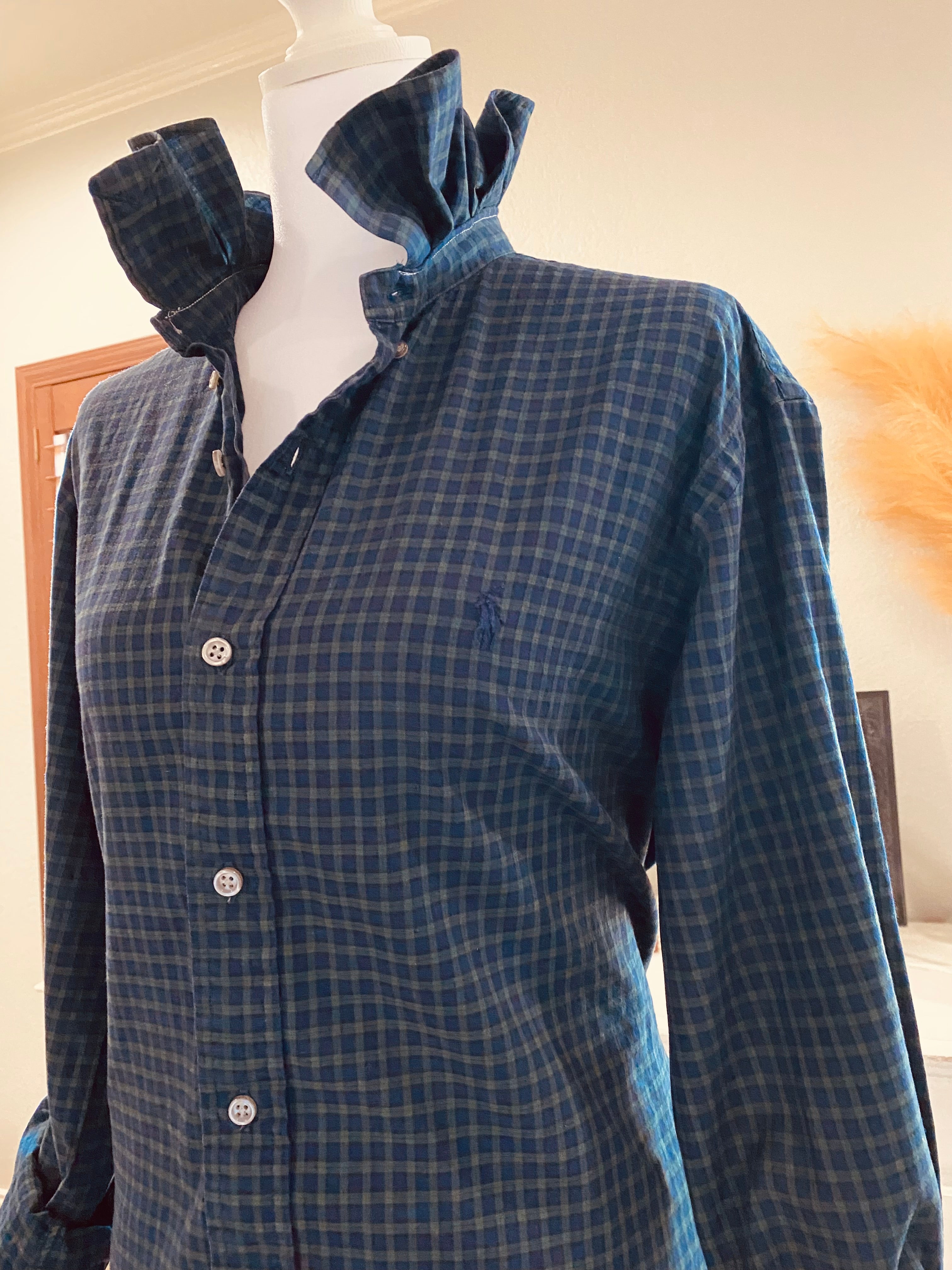 Repurposed~Long Sleeve Ruffle Neck Shirt