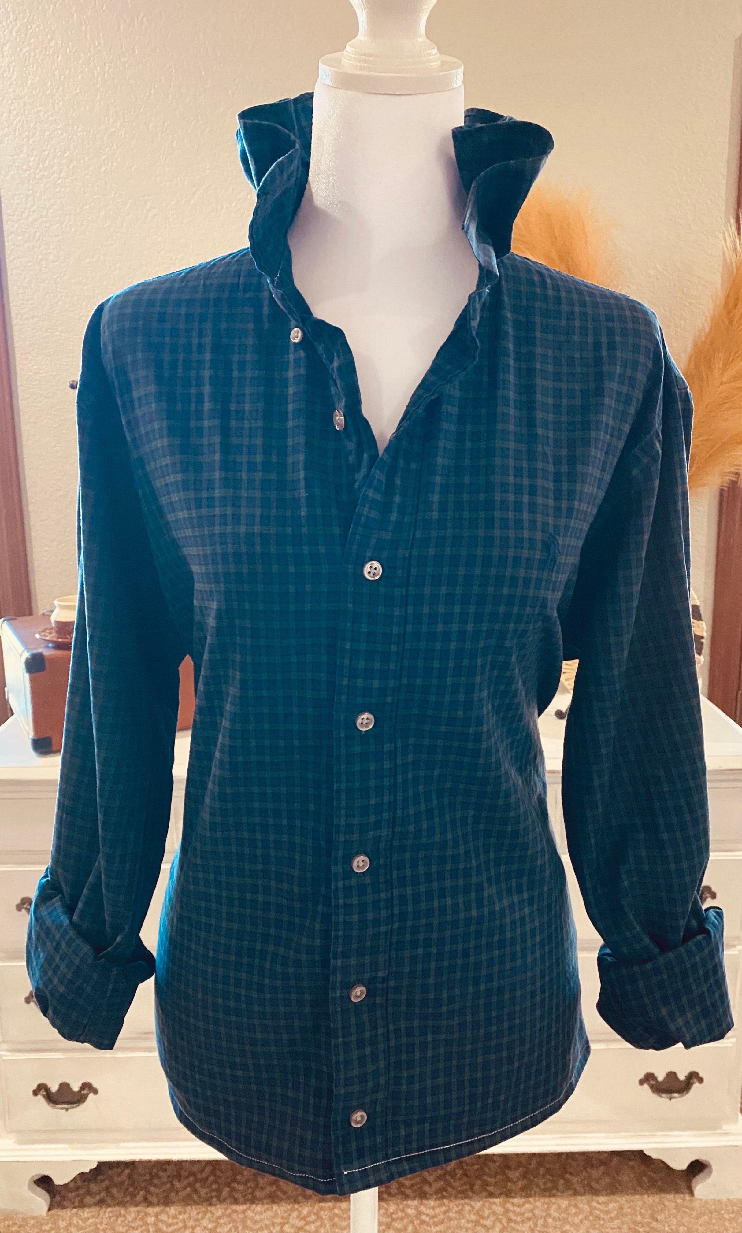 Repurposed~Long Sleeve Ruffle Neck Shirt