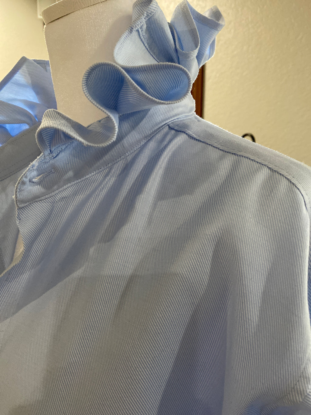 Repurposed Baby Blue Ruffle Collar Shirt~ Large/XL