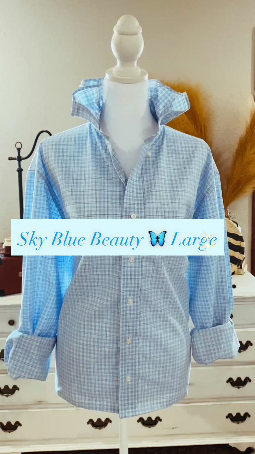 Reworked Sky Blue Ruffle Collar Shirt